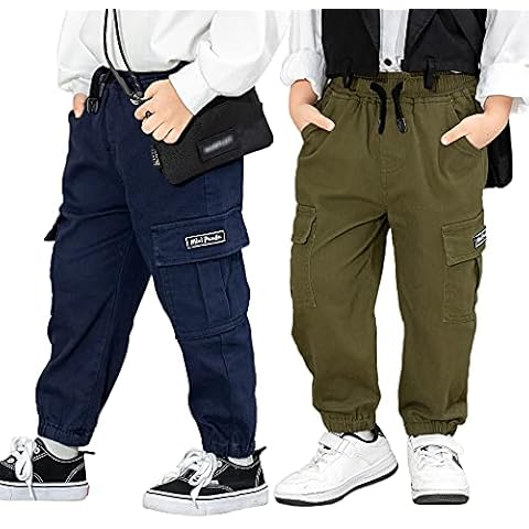 MINI PANDA Toddler Boy Pants, Little Boys 2-Pack Pull On Pants (Navy+Green, 3T) Cover