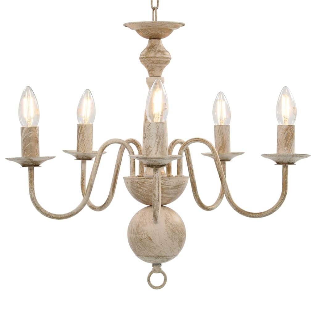 vidaXL Chandelier Antique Living Room Ceiling Hanging Lamp Pendant Light White 5xE14 Bulbs