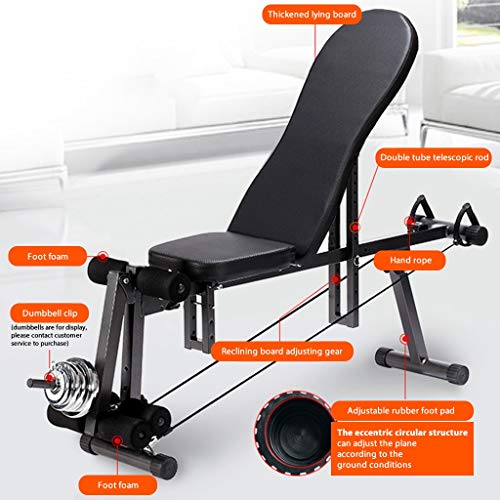 Lanyun Weight Bench Adjustable, Weight Bench Utility Weight Bench for Full Body Workout- Multi-Purpose Foldable Incline/Decline Bench with 2 Elastic Ropes for Home Gym,660Lbs Weight Capacity
