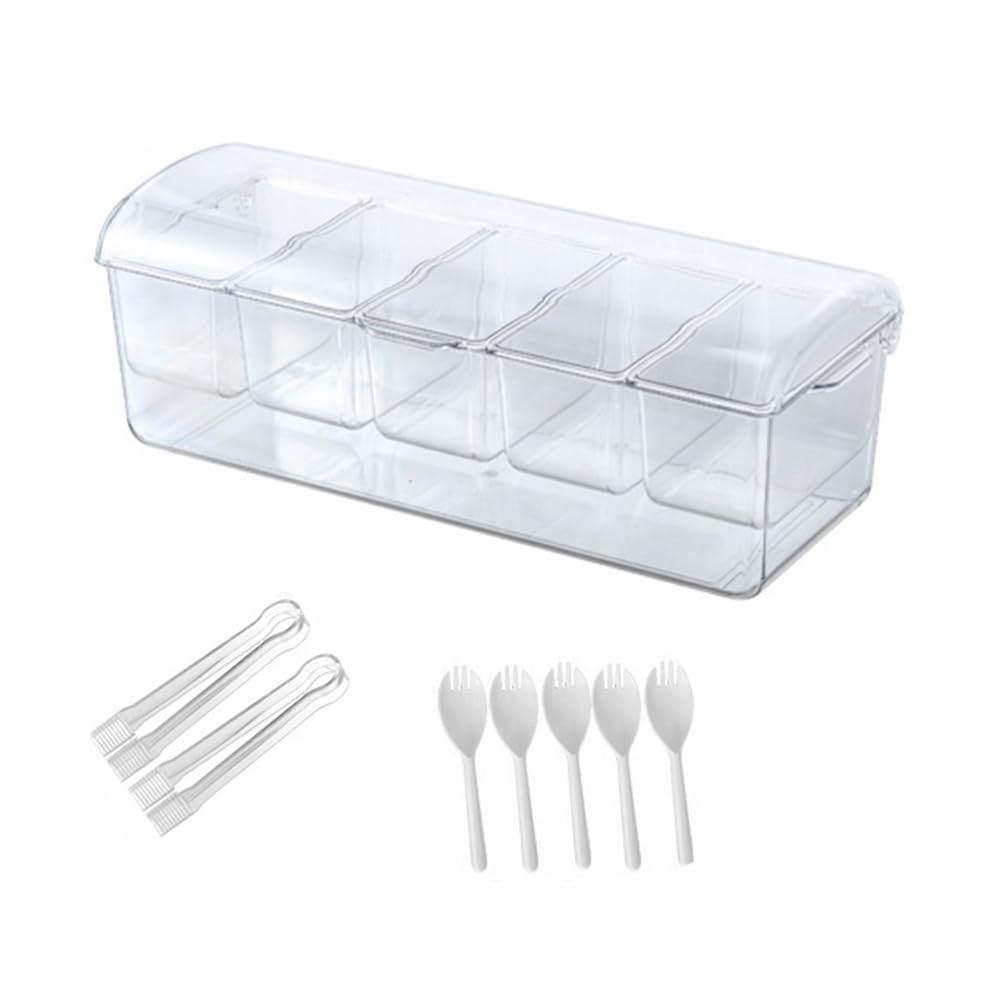 CTRLZS Ice Chilled Condiment Tray with 5 Containers, Condiment Server with Lids, Serving Tray Platter for Bar Accessories