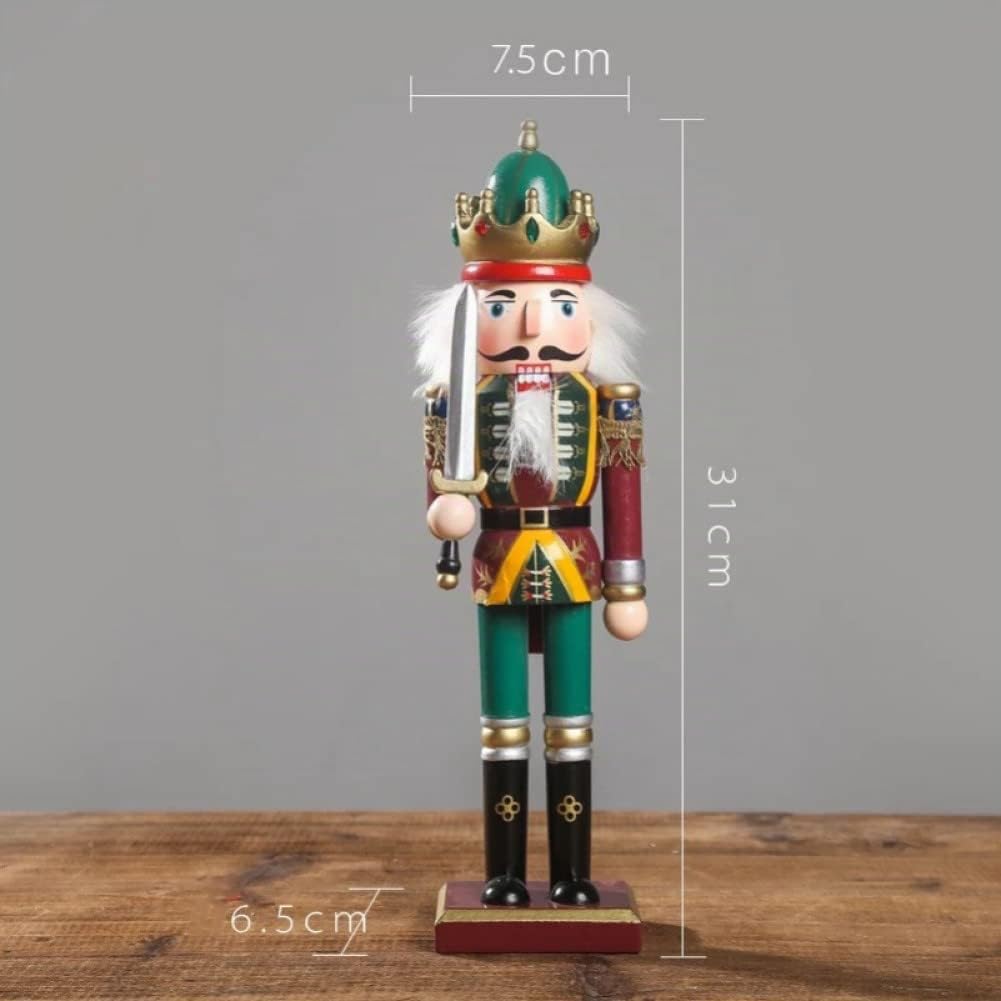 KAHEIGN 2 Pezzi Soldati Schiaccianoci di Legno, 2 Stile 30CM Figure Tradizionali dello Schiaccianoci di Natale Soldato Dipinto in Legno di Pino Premium per Casa Camino Decorazione (Tamburo & Spada)
