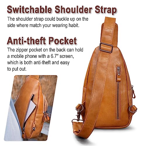 Image of Genuine Leather Sling Bag for Men and Women Crossbody Shoulder Bag Sling Backpack Chest Purse Carry on Casual Daypack | Genuine Leather
