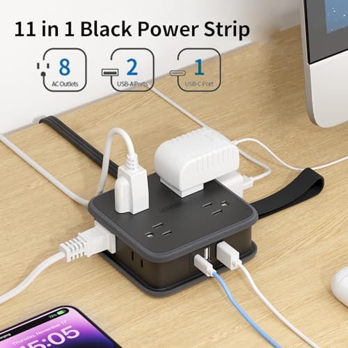 Ntonpower Black Extension Cord 10 Ft, 8 Outlets Flat Extension Cord With 3 Usb Ports thumb #1