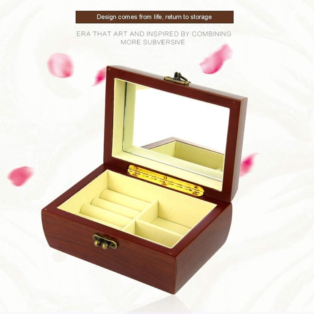 Regalo para mujeres Joyeros Cofre de joyería Cajas de joyería pequeñas de madera maciza Retro con espejo de maquillaje Organizador de joyas Regalos de Año Nuevo Beauty Comes