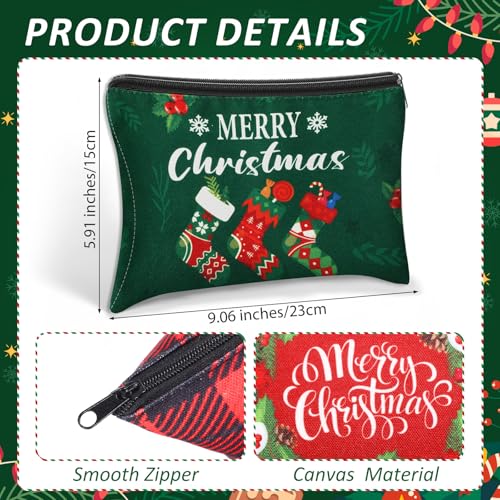 Kacctyen 16 Pcs Christmas Makeup Bag Gifts Bulk Cosmetic Bag with Zipper Santa Snowman Red and Green Travel Make up Pouch Portable Storage Pouch for Women Xmas Party Accessories(Christmas)2