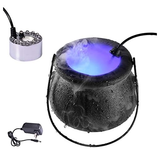 AGWINH Halloween Outdoor Lights, with Witch Cauldron and 12 Color Changing LED Light Mist Maker Fogger Water Fountain Pond, for Bedroom Kitchen Hallway Stairs Halloween Party Prop Decorations