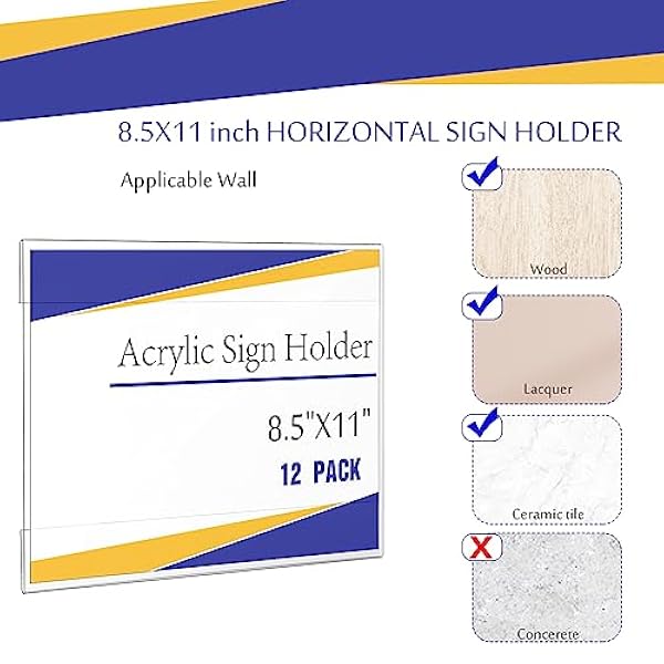 Kisston 12 stuks horizontale acryl muurbordhouder 20,5 x 38,5 cm, doorzichtige plastic pasta muurbevestiging bord poster fotodisplayhouder met dubbelzijdige tape voor kantoor, thuis, winkel,