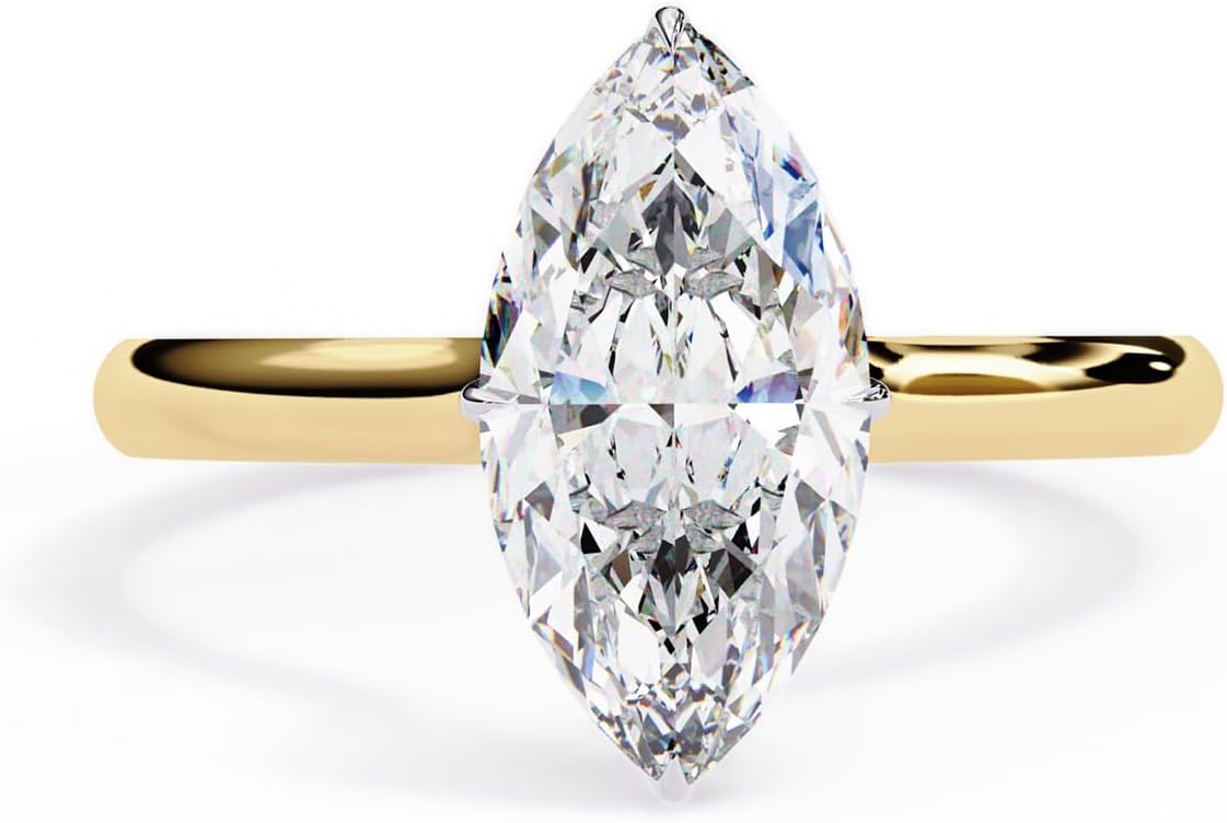 Solitaire Wedding Engagement Ring for Women | Center 12x6mm Marquise Cut Lab Created Moissanite Stackable Band Promise Rings in 10K / 14K Solid Gold or 925 Sterling Silver Jewelry Gift for Her