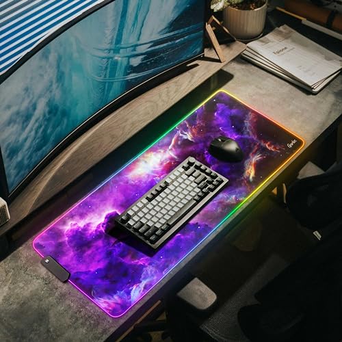 Image of Gerlos RGB Gaming Mouse Pad, Large LED Desk Mat, 31.5 x 11.8 Inch | 12 light modes, non-slip base, water-resistant surface, stitched edges