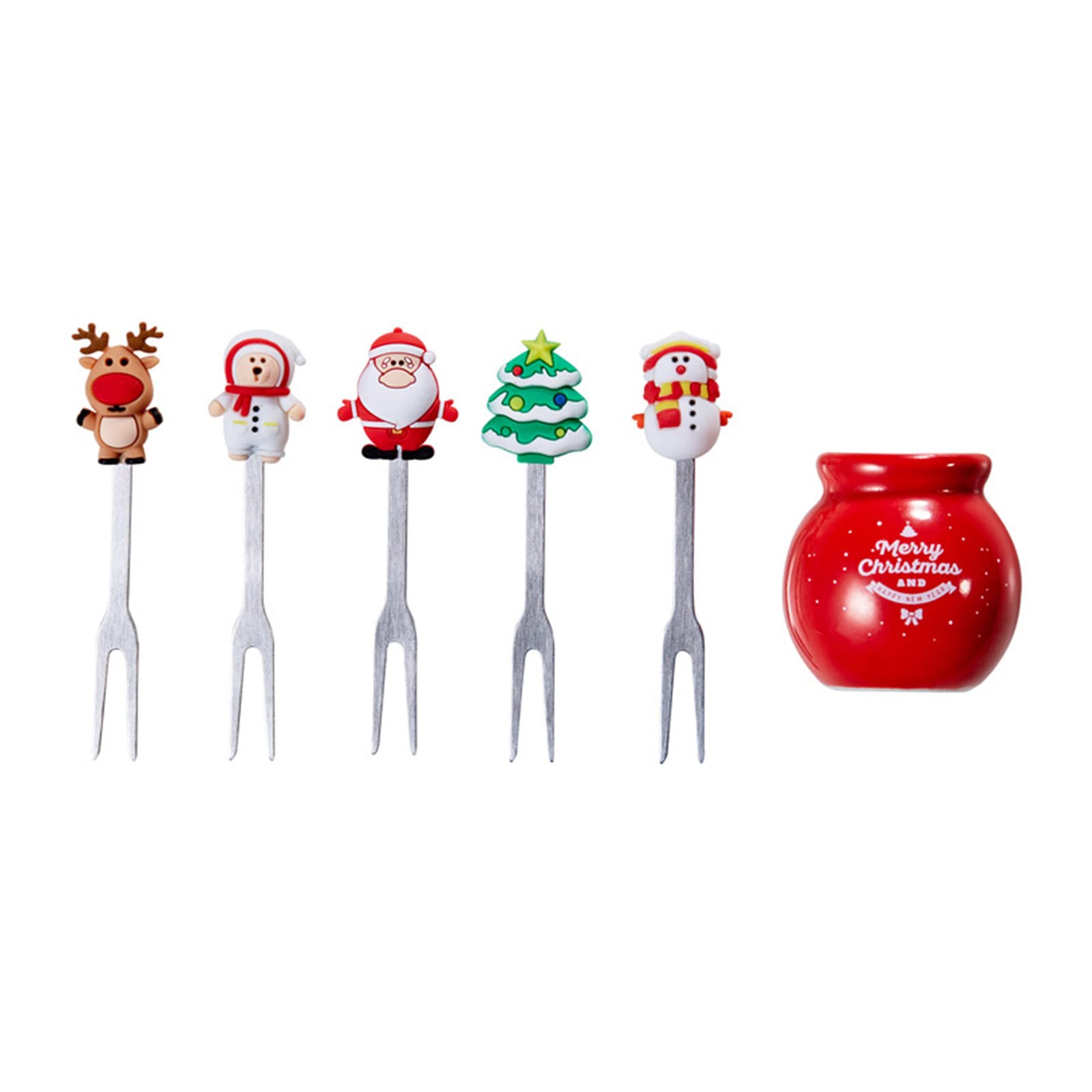 5 Pcs Reusable Fruit Salad Picks Christmas Fruit Fork With Base Cartoon Dessert Fork Dessert Tableware Party Accessories
