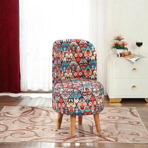 Image of NACIA Elegant Velvet Printed Ottoman Chair | Dressing Table Chair for Bedroom Makeup Room Decor | Modern Upholstered Ottoman with Wooden Legs for Living Room & Home (18x18x32 Inches, Multicross)