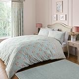 Dreams & Drapes - Duck Egg Damask Patchwork Duvet Cover - Double Bedding Size (200 x 200cm) - Reversible Design - 2x Pillowcases Included - Vintage Bohemian Floral Bedding in Duck Egg - Image 2