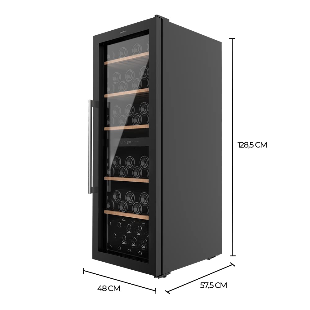 Cecotec Vinoteca de 77 Botellas Bolero GrandSommelier Duo 77000 Black. 193 L, Sistema Compresor de Enfriamiento, Display, Control Táctil, Temperatura Regulable y Luz LED Interior