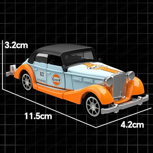 Image of 1:36 Scale Vintage Die-Cast Classic Car Model Toy | Pull Back Sports Car Toy with Openable Doors | Premium Alloy Vehicle Toy for Kids & Collectors | Blue-Orange Racing Edition