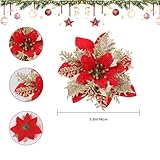 Christmas Artificial Glitter Flowers with Stems, 12 Pieces Xmas Poinsettia Flowers Wreath Ornaments for Christmas Tree Garland Wreath Decoration, New Year, Wedding Party (Red Gold) - Image 2