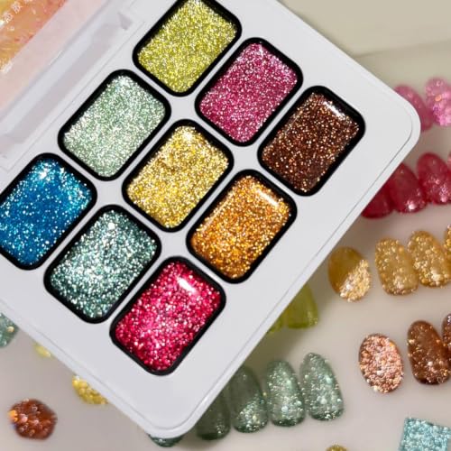 Gel de pintura para uñas textura cremosa y purpurina brillante en paleta de 9 tonos 4