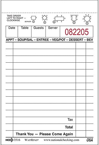 NCCO Server Order Pads – White 1 Part Paper – (1 Pack of 10 Books) – Item 3516SP