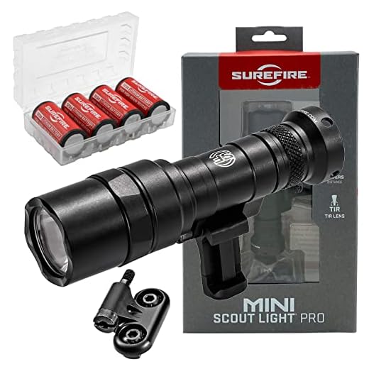 SureFire Mini Scoutlight Pro Tactical Light 500 Lumen Compact LED 340C Bundle with 4 Extra CR123A Batteries and a Lightjunction Battery Case