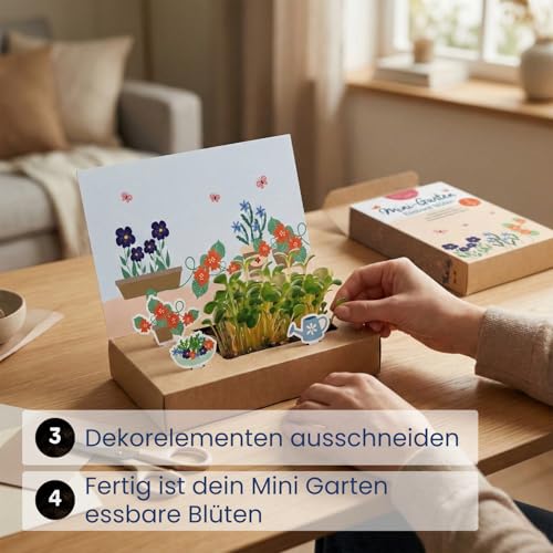 Mini Garten Essbare Blüten, Essbare Blumen Samen Set zum Anpflanzen, kreatives Anzuchtset für Fensterbank & Balkon, dekorative Blüten für Küche, Salate & Desserts, nachhaltige Geschenk aus Deutschland