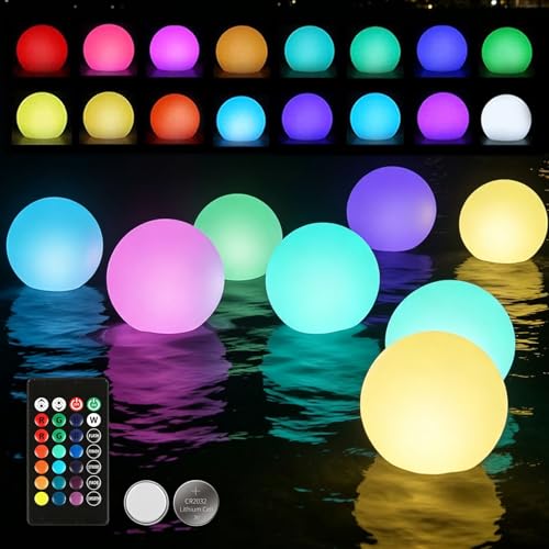 BORDEAG Lot de 8 Lampes Flottantes étanches pour Bassin Avec Télécommande, éclairage Subaquatique, 16 Couleurs Rgb, pour Jardin, Piscine, Terrasse, Fêtes,...
