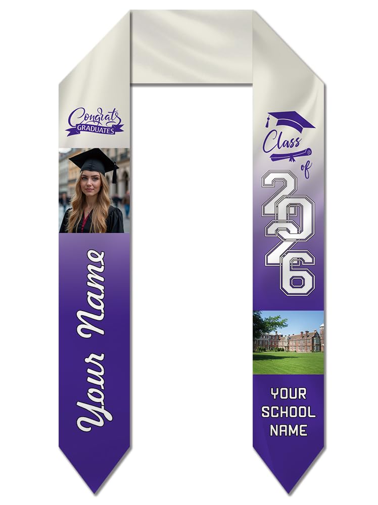 Dicodes Custom Graduation Stoles Personalized Congratulation Gifts Class of 2026 Graduation Sash with Photo for University