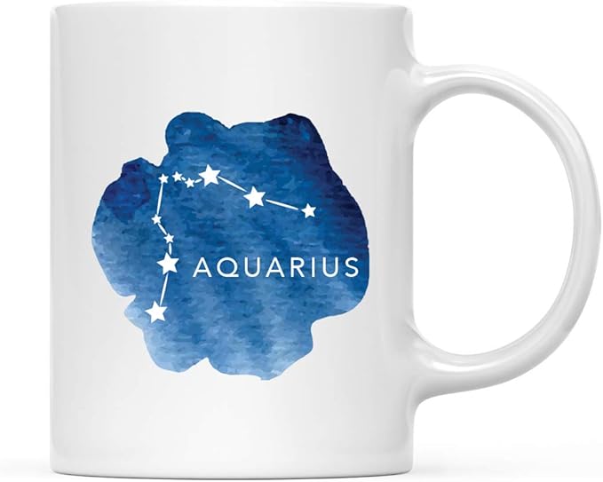 Andaz Press Astrological Zodiac Sign 11oz. Ceramic Coffee Tea Mug Gift, Aquarius Star Constellation, Watercolor Blue, 1-Pack, for Her, Him, Birthday Christmas Horoscope Gift Ideas, Includes Gift Box