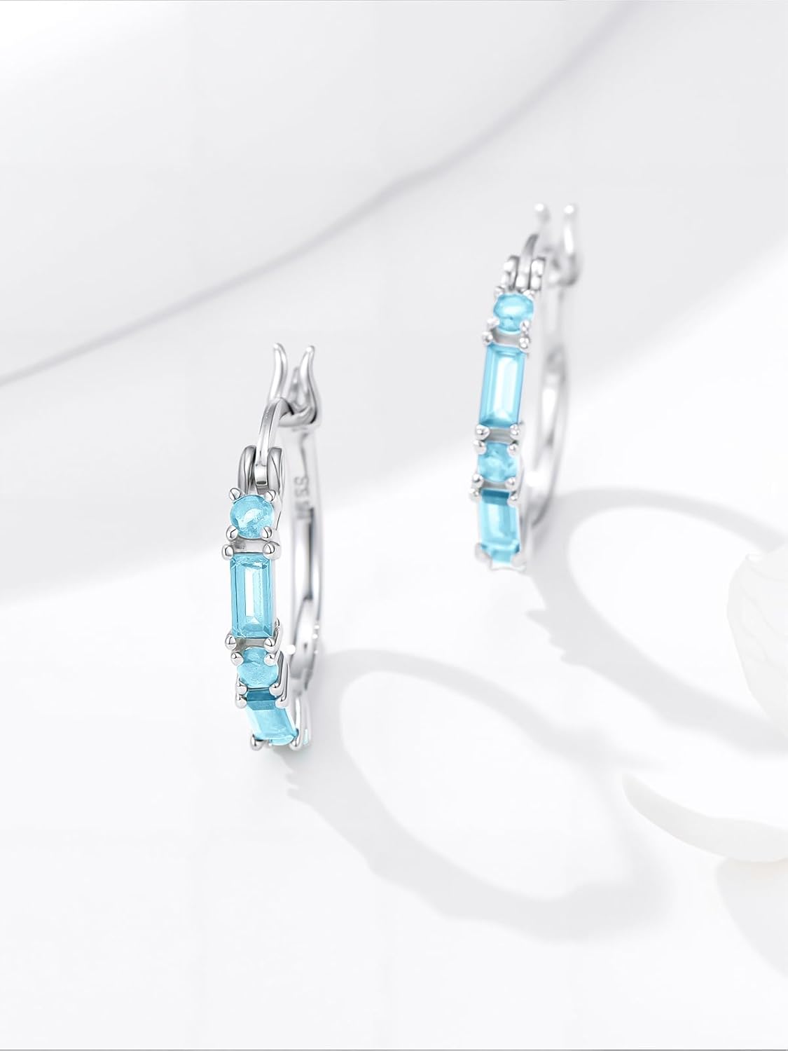 Seiyang Small Hoop Earrings 925 Sterling Silver Gemstone Huggie Hoop Earrings with 12 Months Birthstone Birthday Jewelry Gifts for Women Mom Her