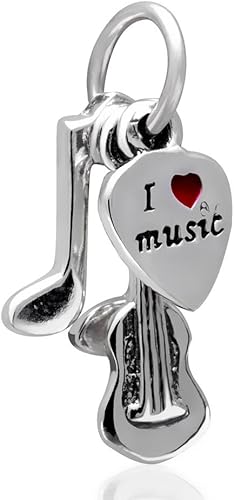I Love Música Encanto Guitarra Encanto con el corazón colgante de ley 925 musicial Nota Encanto para bricolaje encantos pulsera