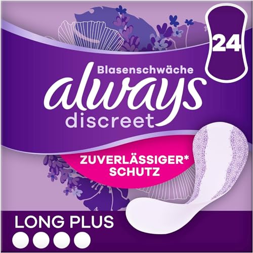 Always Discreet Long Plus Lot de 24 serviettes hygiéniques d'incontinence pour femme Protection forte que vous ne sentirez à peine