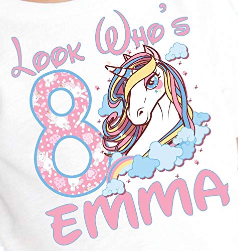 Look Whos Girls Kids Youth Unicorn Fantasy Clouds Personalized Birthday T Shirt Tee Custom Name Age Cute Magic Gift Ideas2