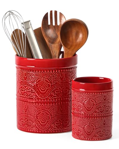 FUN ELEMENTS Kitchen Utensil Holder, 7.2+5.5" Super Large Utensil Crock