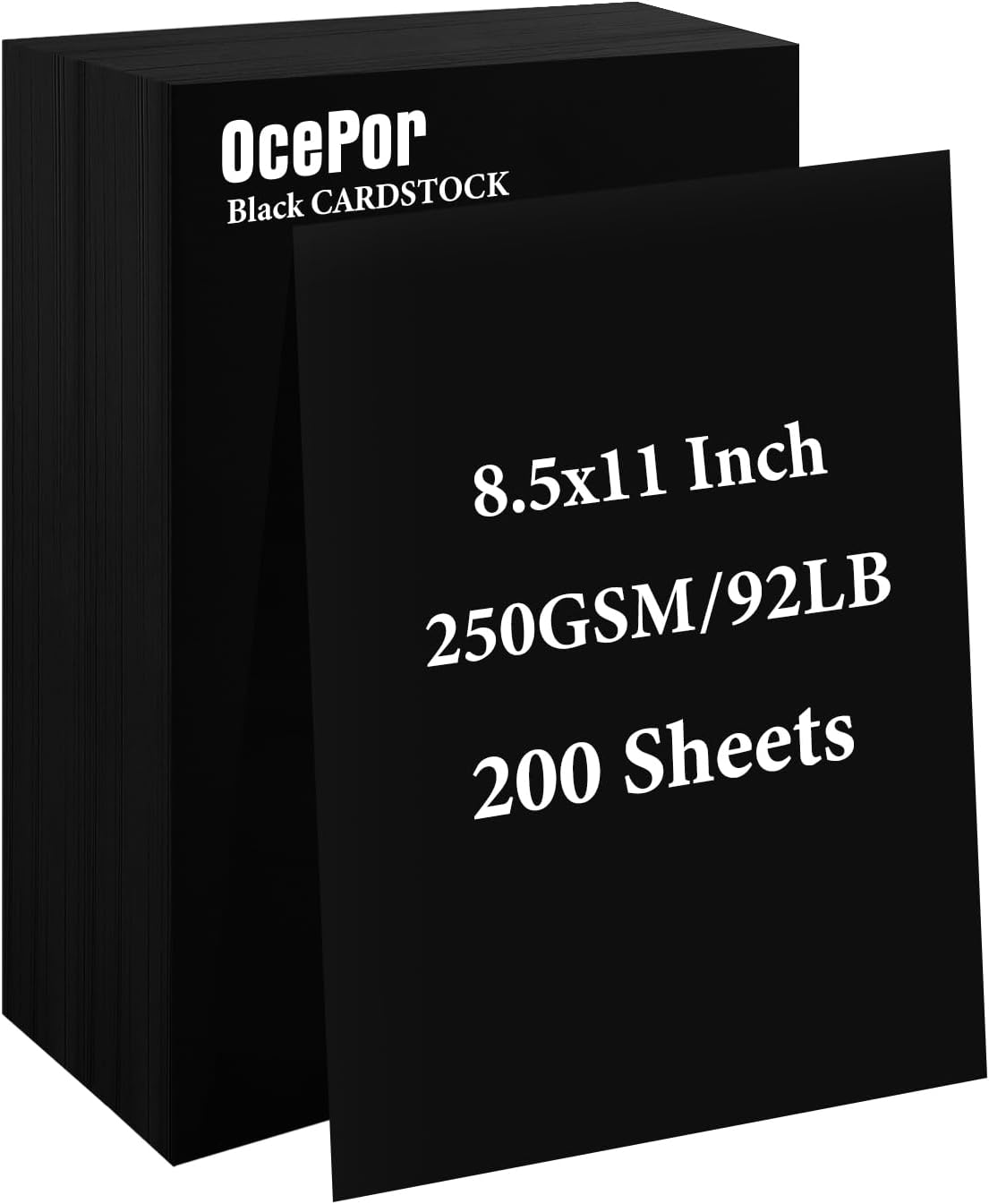 OcePor 200 Sheets Black Cardstock 8.5” x 11”, 92lb/250gsm Black Card Stock, Thick Card Stock Paper, Heavy Cardstock Paper for Printer, Resume, Scrapbooks, Art, Crafts, Business Cards Black-200Sheets 8.5x11