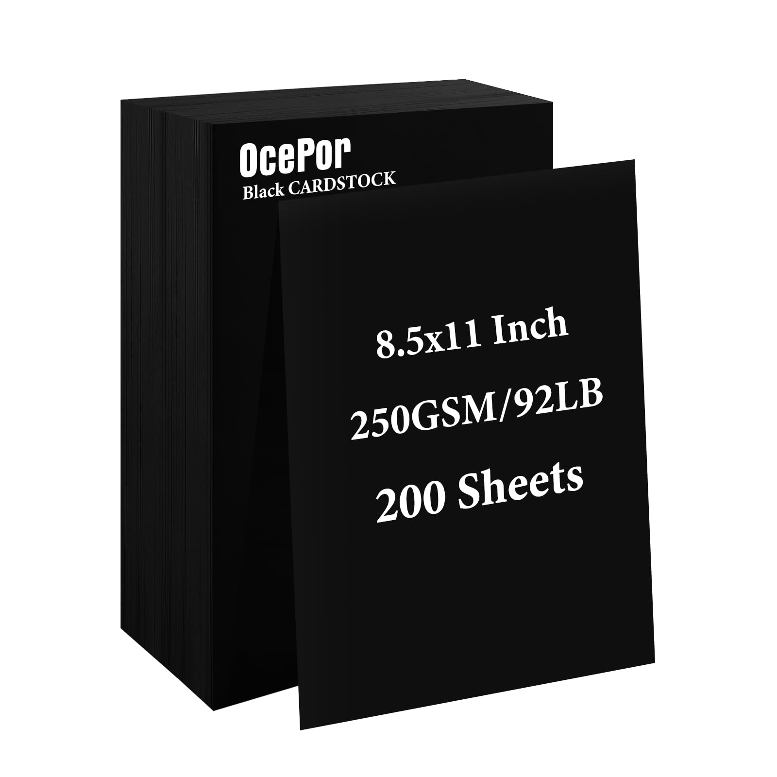 OcePor 200 Sheets Black Cardstock 8.5” x 11”, 92lb/250gsm Black Card Stock, Thick Card Stock Paper, Heavy Cardstock Paper for Printer, Resume,