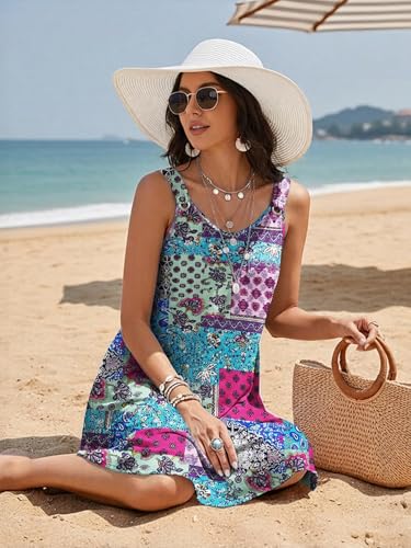 Image of Summer Dresses for Women Sleeveless Casual Sundresses Loose Beach Cover Ups Trendy Tank Midi Sun Dress