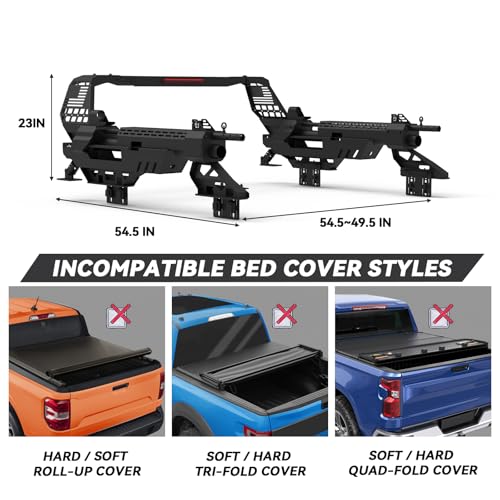 Image of Machine Gun Roll Bar for 2019-2026 Jeep Gladiator Pickup Truck, No Drilling Needed Military Gun Bar Chase Rack | Compatible with Retract Bed Cover T-Slots