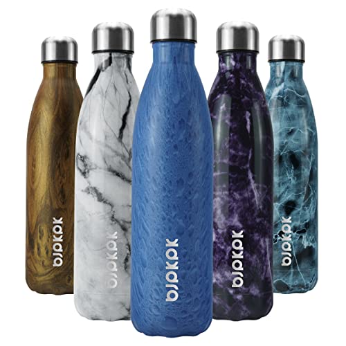 Image of BJPKPK Stainless Steel Water Bottles 25oz Insulated Water bottles,Keep Cold for 24 Hours and Hot for 12 Hours,Wood Ice Blue