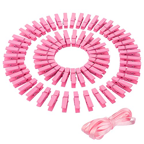 Whaline Mini Pink Clothespins 100 Pieces Baby Shower Clothes Pins Small Wooden Clothespin