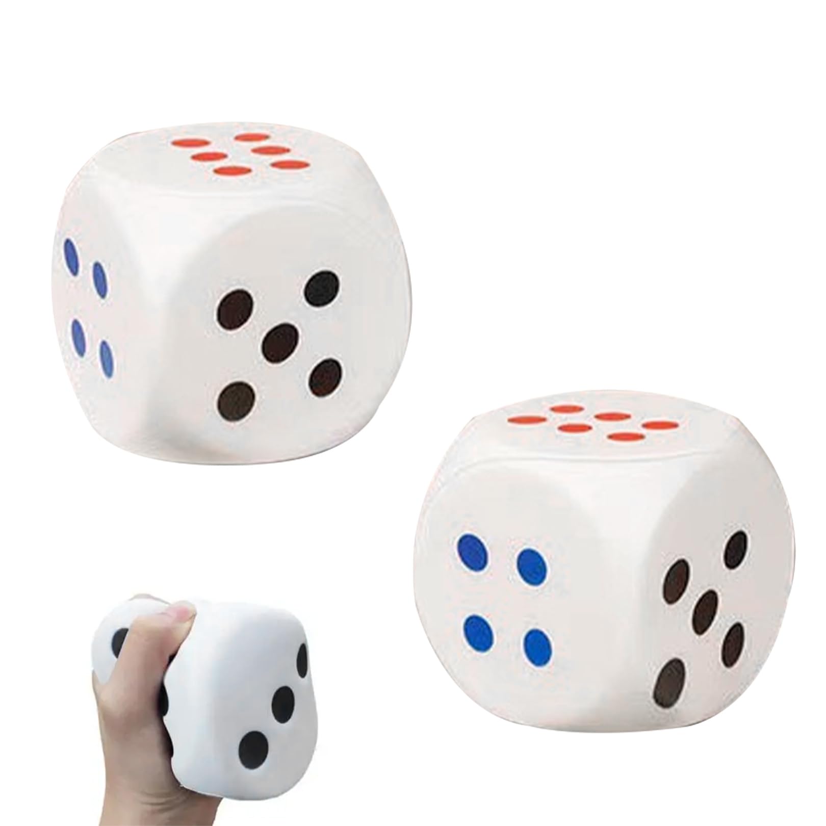 2 Pcs Large Dice,Giant Big Foam Squishy Fidget Cube Set,6cm Foams,Jumbo Stress Relief Toys for Ids & Adults,Christmas Games Math Teaching Classroom Party,Favors Bag Stuffers