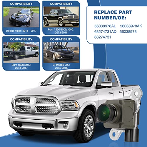 Image of Rear View Backup Camera Compatible with RAM 1500 2500 3500 2013-2018 for Dodge Viper, for RAM 4500 5500 2013-2017, for Chrysler 200 Reversing Parking Assist Camera 56038978AL 56038978AK
