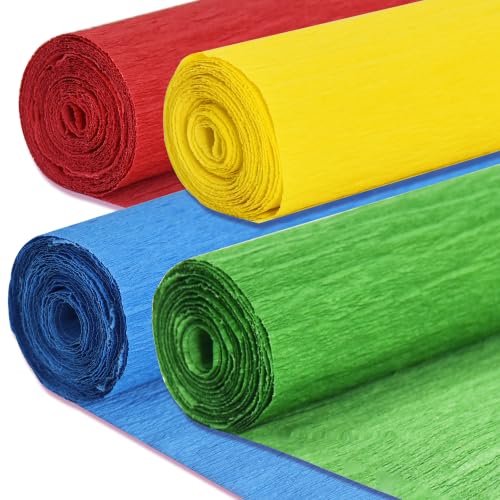 Image of BEISHIDA Red Yellow Blue Green Crepe Paper Roll, 4 Rolls Crepe Paper Sheet