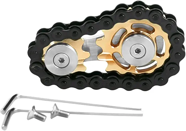 FREELOVE Sprockets Fidget Toys for Adult Kids, Metal Bike Gears Linkage Block Desk Kinetic EDC Rolling Cube, Autism Sensory ADHD Anxiety Hand Rehabilitation Training, Carbon Steel Chain, Gold
