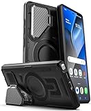 ENCASED for Samsung Galaxy S25 Ultra, Rugged Case with Camera Lens Cover [Military-Grade] Shockproof Protection with Metal Lens Guard [Heavy-Duty Kickstand Hinge] Compatible with MagSafe Black