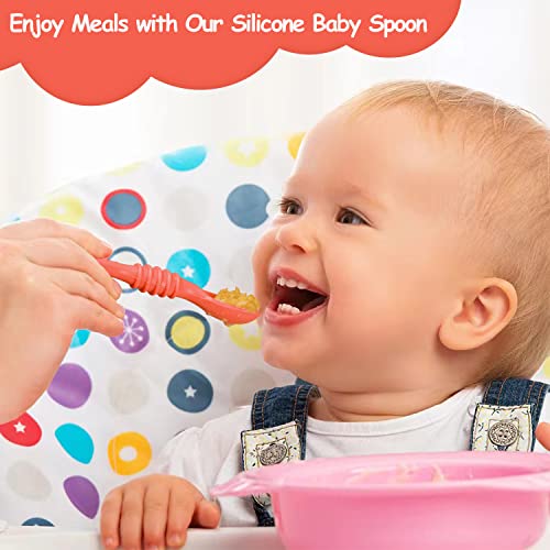Baby Spoons Self Feeding 6 Months - 7 Pack Silicone First Stage Infant Training Spoons, Baby Led Weaning Untensils For Toddlers, Bpa-Free Rainbow Chewable Teething Spoons For Kids - Dishwasher Safe #TOP4