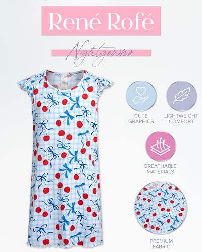 Rene Rofe Girls Pajamas - 4 Pack Lightweight Polyester Girls Nightgowns with Cute Designs Kids Pajamas Sleepwear (4T-12)2