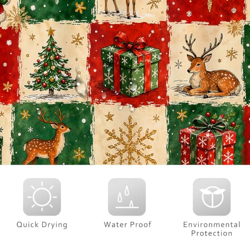 Image of Merry Christmas Shower Curtain Green Red Santa Deer Plaid Bathroom Decor