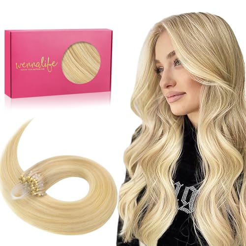 Wennalife WENNALIFE Microlink Hair Extensions Human Hair, 50g 50s 22 Inch Light Blonde Highlighted Golden Blonde Remy Hair Microbead Micro Link Microloop Real Human extensions Invisible Fusion Installation sold by Wennalife - Amazon Seller - HK