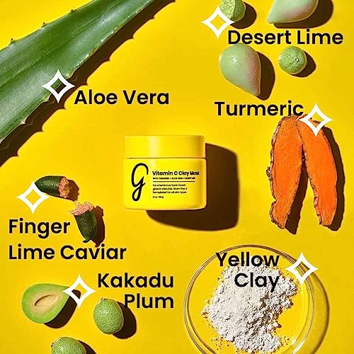 Gleamin Glow Facial Treatment & Nourish Bundle - Vitamin C Clay Mask (2.1Oz) + Supercharged Balance Serum (1 Fl Oz) - Vegan Dark Spot & Blemish Routine - 2-Piece Bundle #TOP6