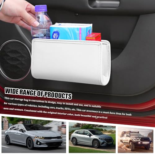 Image of Car Trash Can, Car Garbage Can, Waterproof Litter Auto Trash Can for Travelling, Auto Interior Accessories Foldable Hanging Mini Cars Storage Bag Container Universal Fit Most Cars (White)