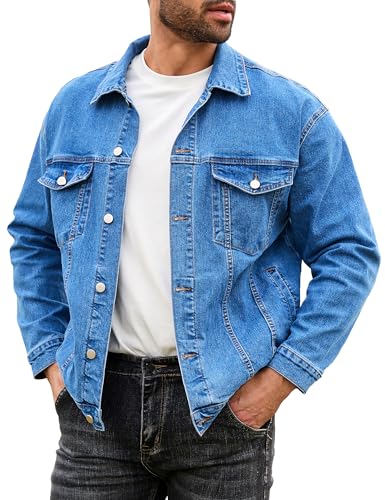 Image of Bindefon Denim Jackets for Men Trucker Jean Jacket Unlined Coats Spring Fall Outfits