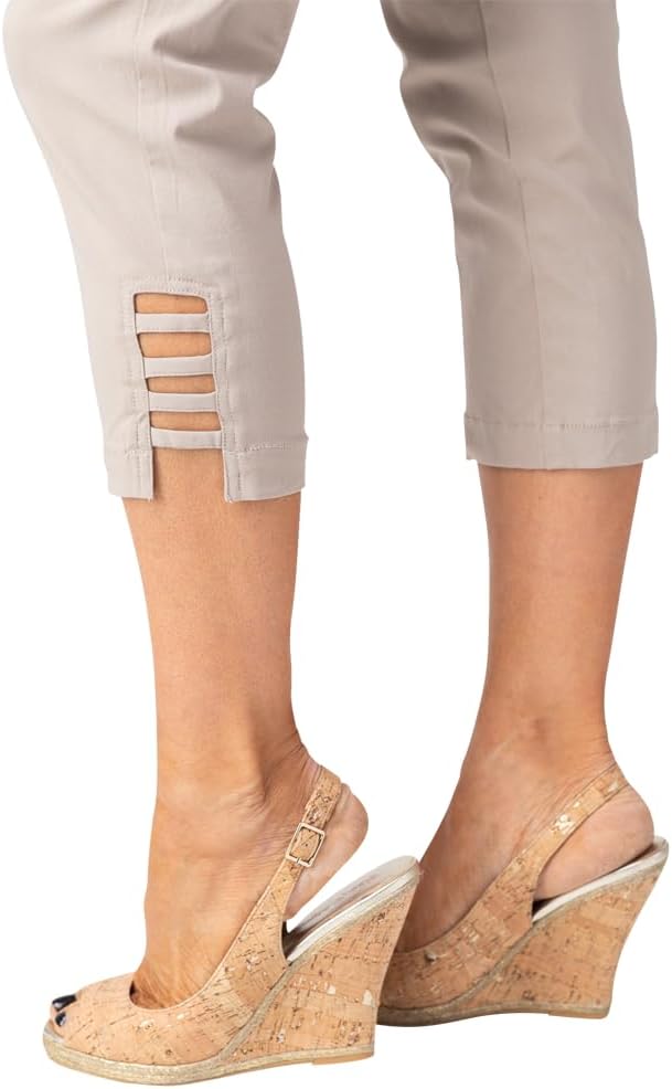 Slim-Sation Womens Pull on Solid Crop with Real Front & Back Pockets & StrapsPants